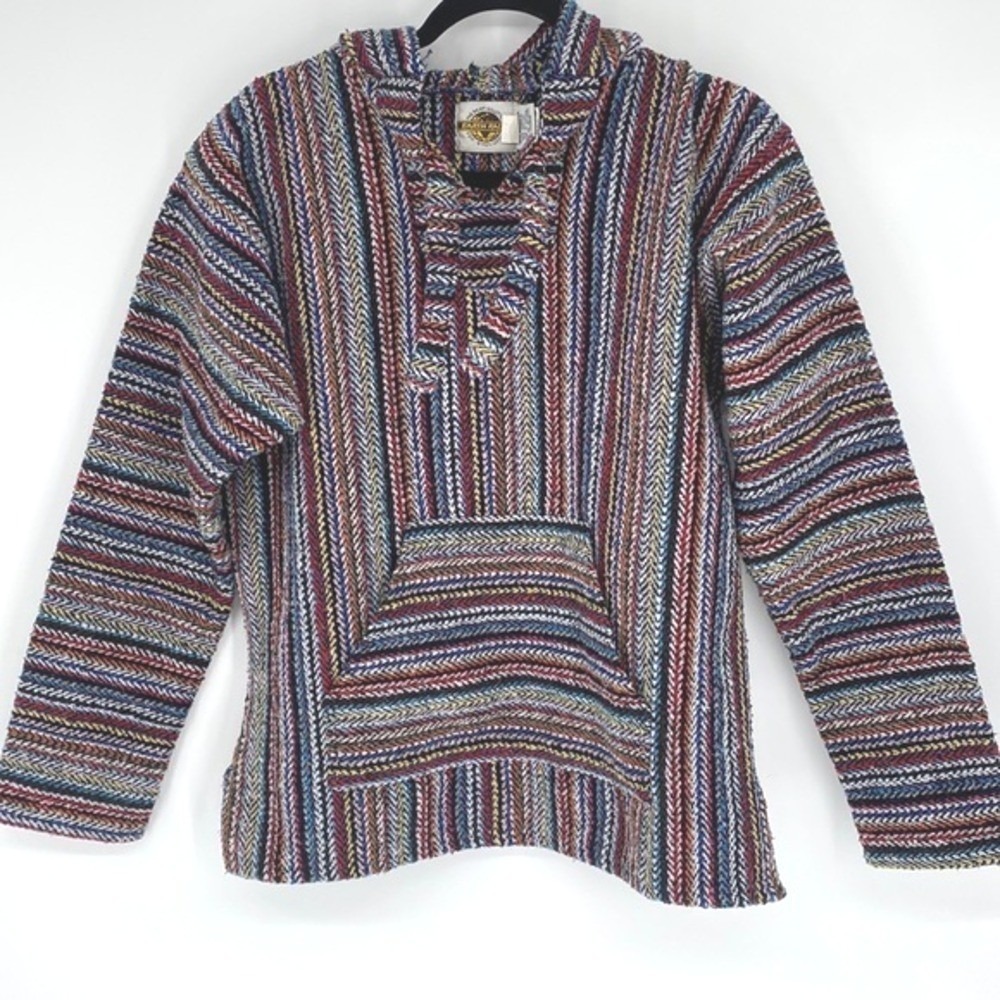 Earth Ragz Bright Colorful Boho Hippy Hoodie Pullover Mexican Blanket Small